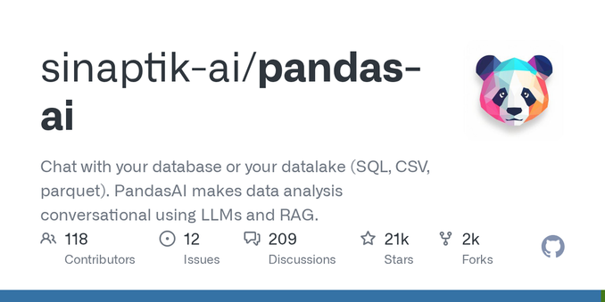 Chat with your database or your datalake (SQL, CSV, parquet). PandasAI makes data analysis conversational using LLMs and RAG. - sinaptik-ai/pandas-ai