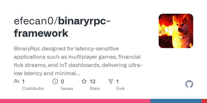 BinaryRpc designed for latency-sensitive applications such as multiplayer games, financial tick streams, and IoT dashboards, delivering ultra-low latency and minimal overhead. With a modular archit... BinaryRpc designed for latency-sensitive applications such as multiplayer games, financial tick streams, and IoT dashboards, delivering ultra-low latency and minimal overhead. With a modular archit...