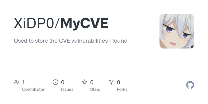Used to store the CVE vulnerabilities I found. Contribute to XiDP0/MyCVE development by creating an account on GitHub.
