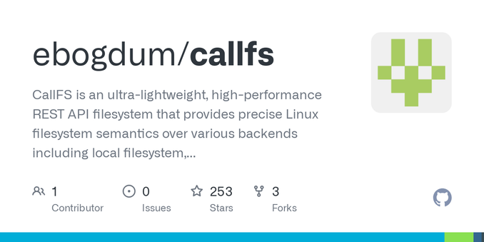 CallFS is an ultra-lightweight, high-performance REST API filesystem that provides precise Linux filesystem semantics over various backends including local filesystem, Amazon S3, and distributed pe...