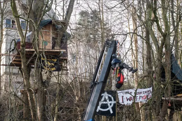 Polizeiliche Räumung des Flensburger Bahnhofswald, Februar 2021.