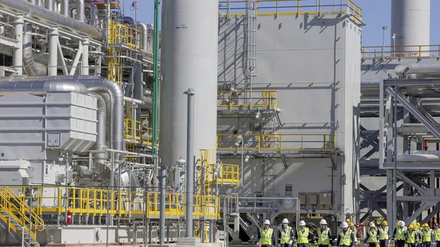 U.S. Secretary of Energy Chris Wright, Secretary of the Interior Doug Burgum and Louisiana Gov. Jeff Landry tour the Venture Global's Plaquemines LNG export facility on March 6, 2025, in Plaquemines, La. (Brett Duke/The Advocate via AP, File)