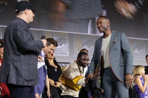 Kevin Feige and Mahershala Ali at the 2019 Comic Con announcement that Ali would be headlining 'Blade'