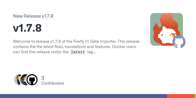 Welcome to release v1.7.8 of the Firefly III Data Importer. This release contains the the latest fixes, translations and features. Docker users can find this release under the latest tag.

⚠️ Some ...