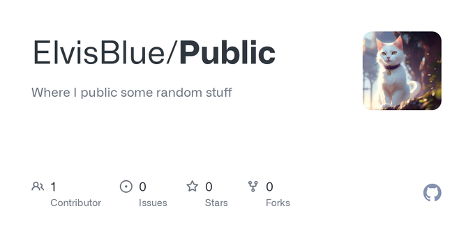 Where I public some random stuff. Contribute to ElvisBlue/Public development by creating an account on GitHub.