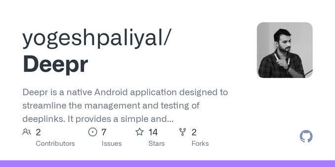 Deepr is a native Android application designed to streamline the management and testing of deeplinks. It provides a simple and efficient way to store, organize, and launch deeplinks, making it an e...