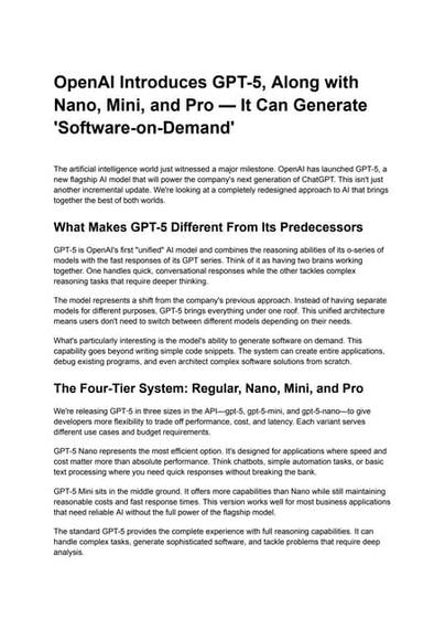 OpenAI Introduces GPT-5, Along with Nano, Mini, and Pro — It Can Generate 'Software-on-Demand'