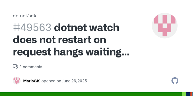 Description: I am trying to run dotnet watch in a standalone blazor web assembly project(i have seem this behaviour with my asp.net backed as well) when the app requests a restart or i do a CTRL+R ...