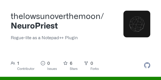 Rogue-lite as a Notepad++ Plugin. Contribute to thelowsunoverthemoon/NeuroPriest development by creating an account on GitHub.