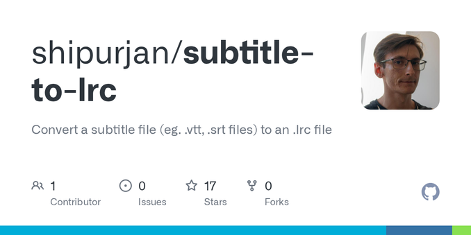 Convert a subtitle file (eg. .vtt, .srt files) to an .lrc file - shipurjan/subtitle-to-lrc
