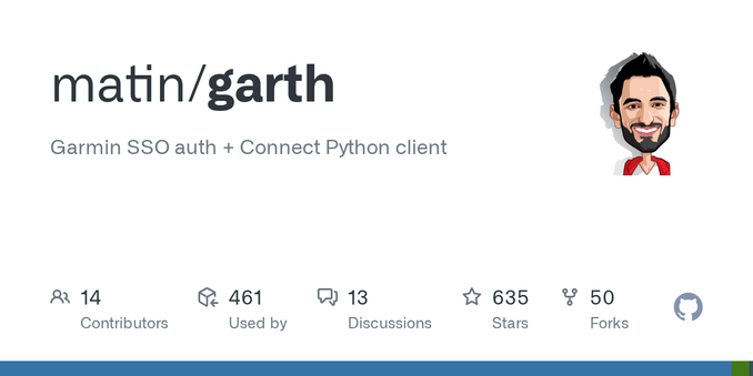 Garmin SSO auth + Connect Python client. Contribute to matin/garth development by creating an account on GitHub. Garmin SSO auth + Connect Python client. Contribute to matin/garth development by creating an account on GitHub.