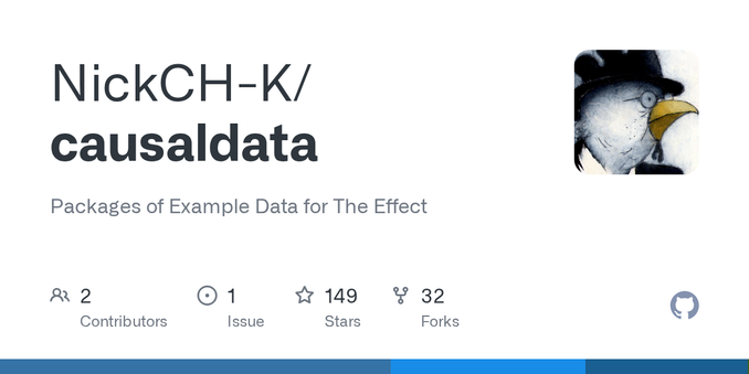 Packages of Example Data for The Effect. Contribute to NickCH-K/causaldata development by creating an account on GitHub. Packages of Example Data for The Effect. Contribute to NickCH-K/causaldata development by creating an account on GitHub.