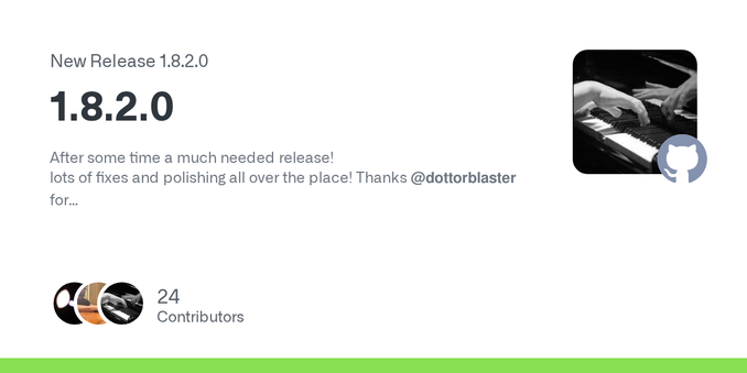 After some time a much needed release!
lots of fixes and polishing all over the place! Thanks @dottorblaster for
stepping in and welcome him as a new part of the maintainer team!
And thank you to 2... After some time a much needed release!
lots of fixes and polishing all over the place! Thanks @dottorblaster for
stepping in and welcome him as a new part of the maintainer team!
And thank you to 2...