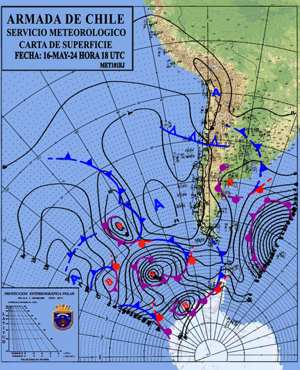 surface chart
Cold front on central chile
cold fron uruguay
and a third one on Drake Pass
