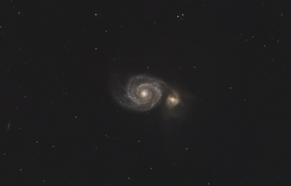 M51 (NGC5194) the Whirlpool Galaxy and it's companion NGC5195. A beautiful spiral galaxy interacting with a smaller galaxy.