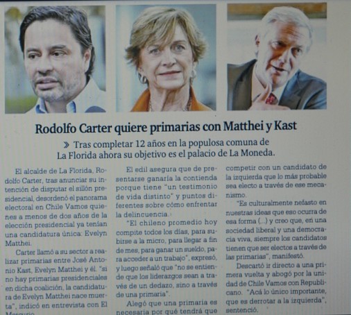 Rodolfo Carter quiere primarias con Matthei y Kast (sendas fotos)