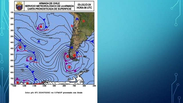 bajas costeras Chile N Frente transversal a los canales patagónicos ciclón frente a Pacifico lat Punta Arenas Image Carta pronosticada de superficie Armada de Chile