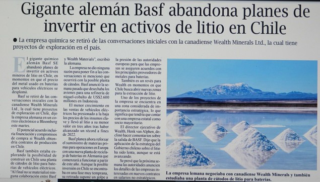 Gigante alemán BASF abandona planes de invertir en activos de litio en Chile (elpinguino.com)