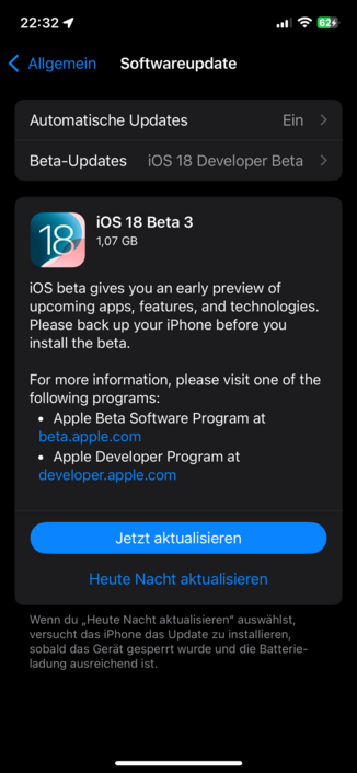 iOS 18 Beta 3 Installscreen