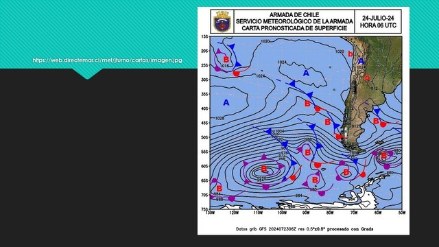 bajas costeras al N Varios frentes fríos acercándose a las costas patagónicas