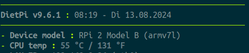 Device model : RPi 2 Model B (armv7l)
CPU temp : 53 °C / 127 °F :