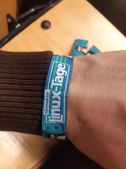 The admission wristband of the Chemnitzer Linux-Tage, worn by the author.